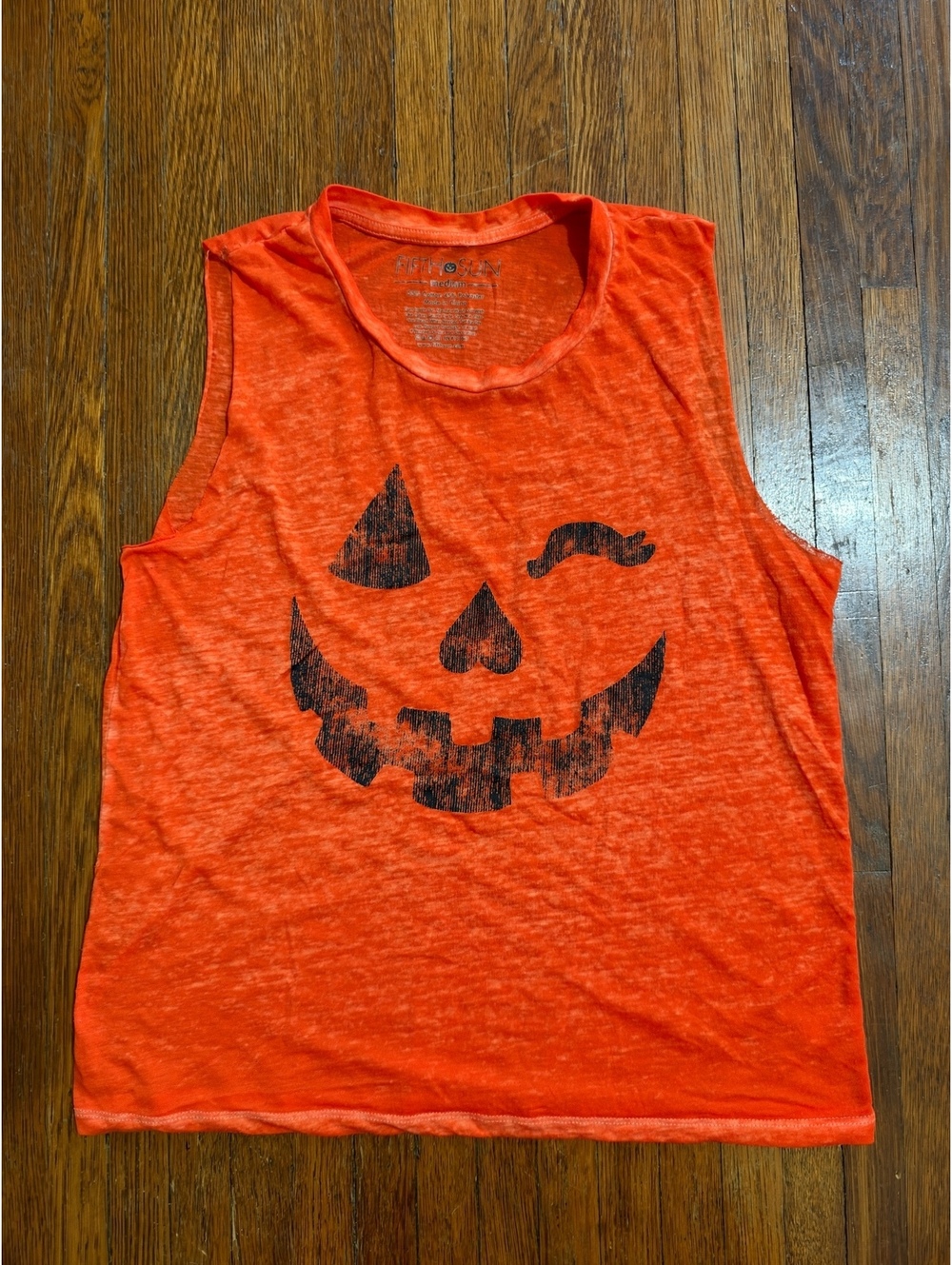 Women’s Medium Cute Winking Pumpkin Halloween Black Orange Tank Top Shirt